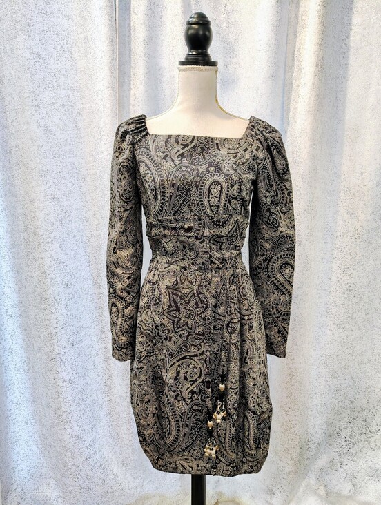 Dior Dresses & Skirts - Dior Black and Silver Paisley Long-Sleeve Square Neck Dress